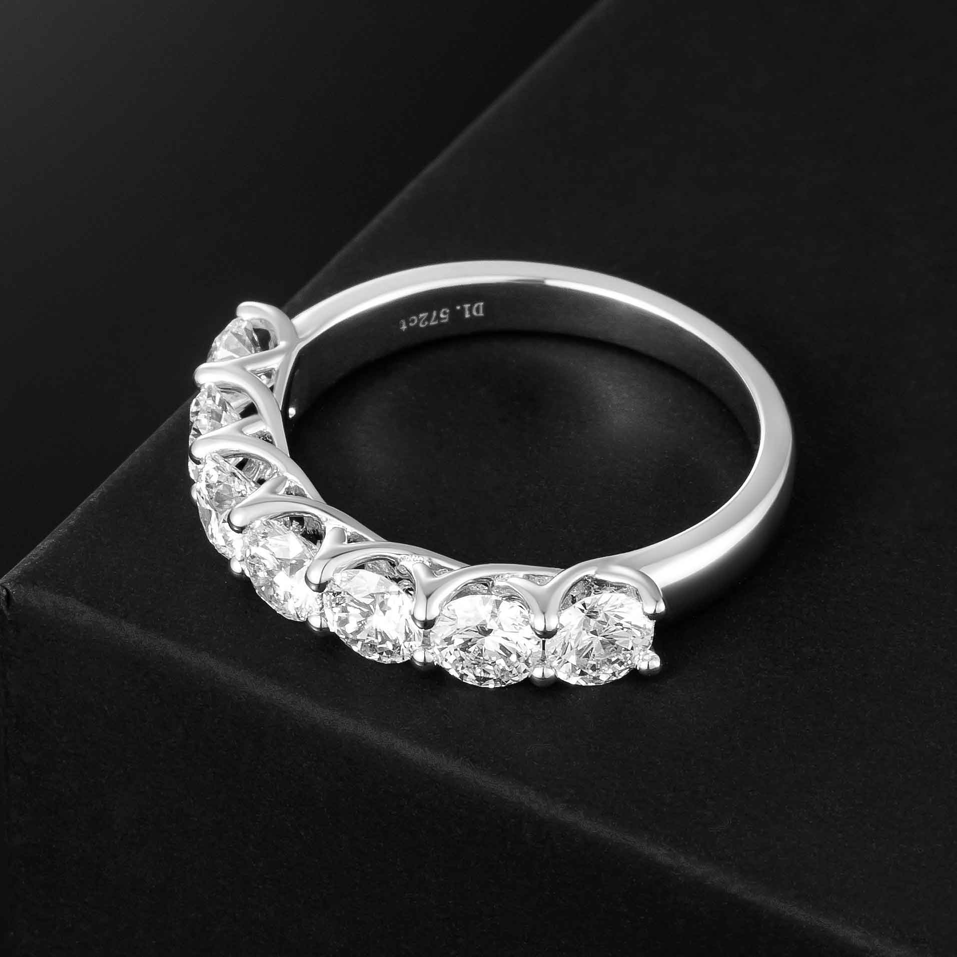1 1/2 ctw 7 stones Round Lab Grown Diamond Ring Trellis Setting Eternity Ring in 14k White Gold