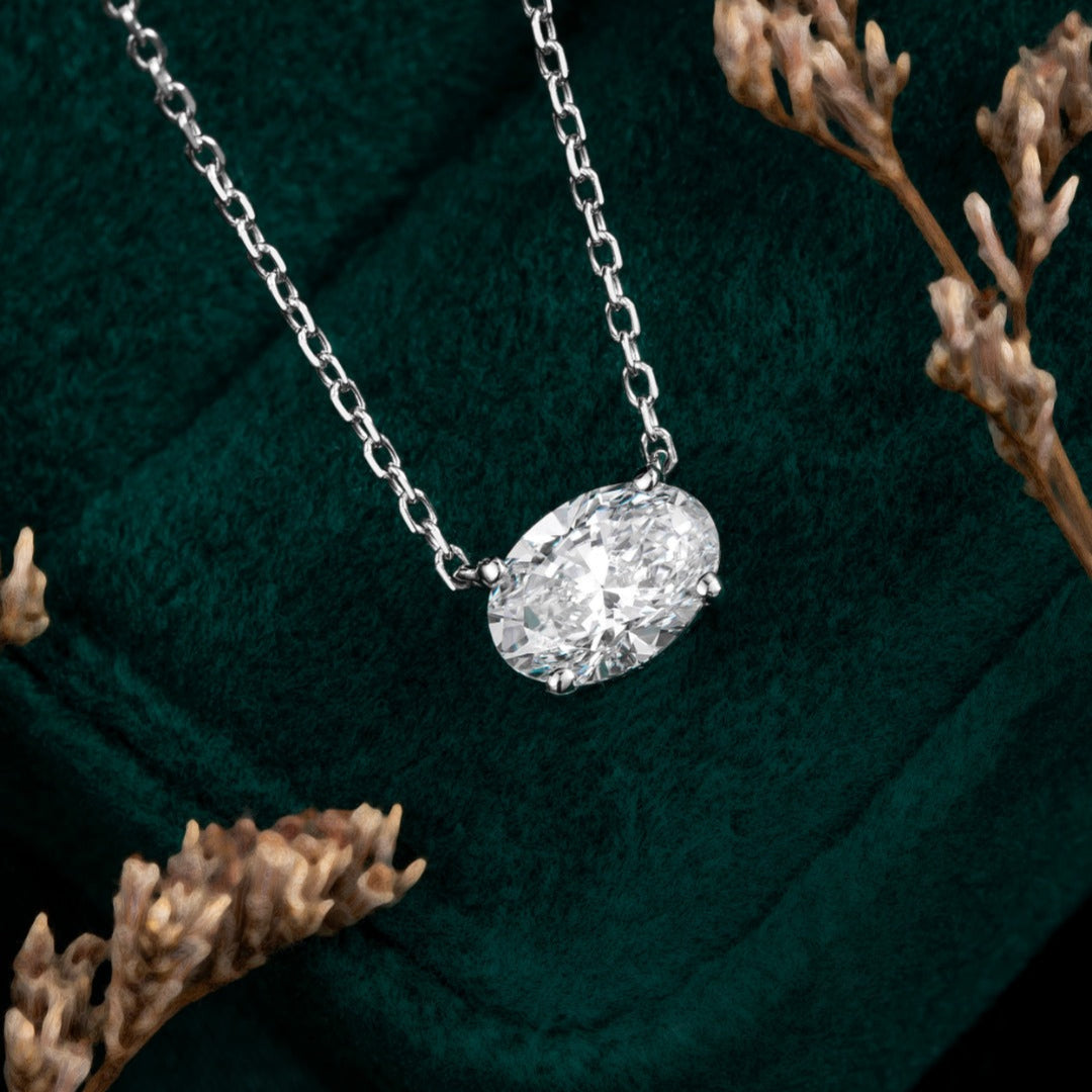 1ct Solitaire East-West Oval Lab Grown Diamond Necklace in 14k White Gold