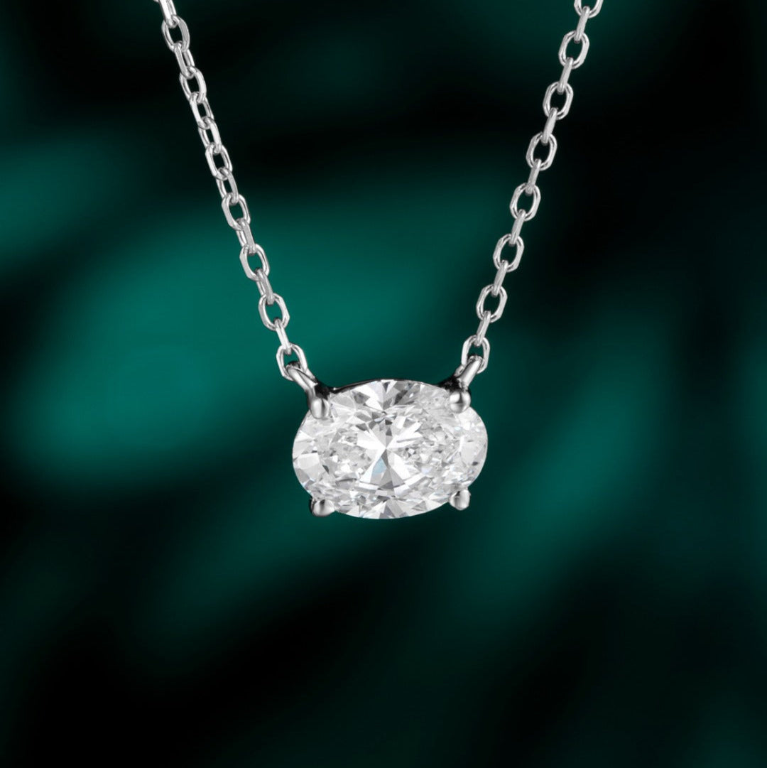 1ct Solitaire East-West Oval Lab Grown Diamond Necklace in 14k White Gold