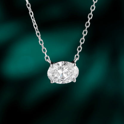 1ct Solitaire East-West Oval Lab Grown Diamond Necklace in 14k White Gold