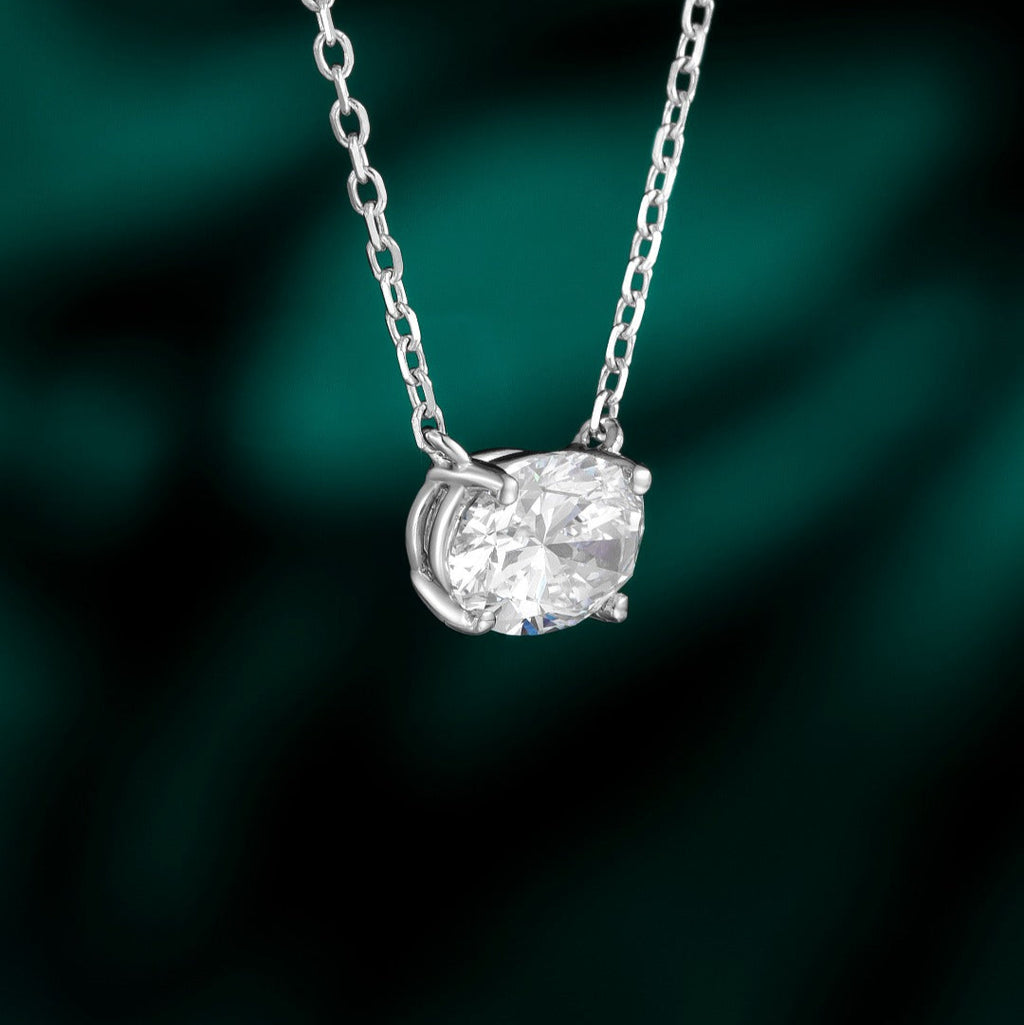 1ct Solitaire East-West Oval Lab Grown Diamond Necklace in 14k White Gold
