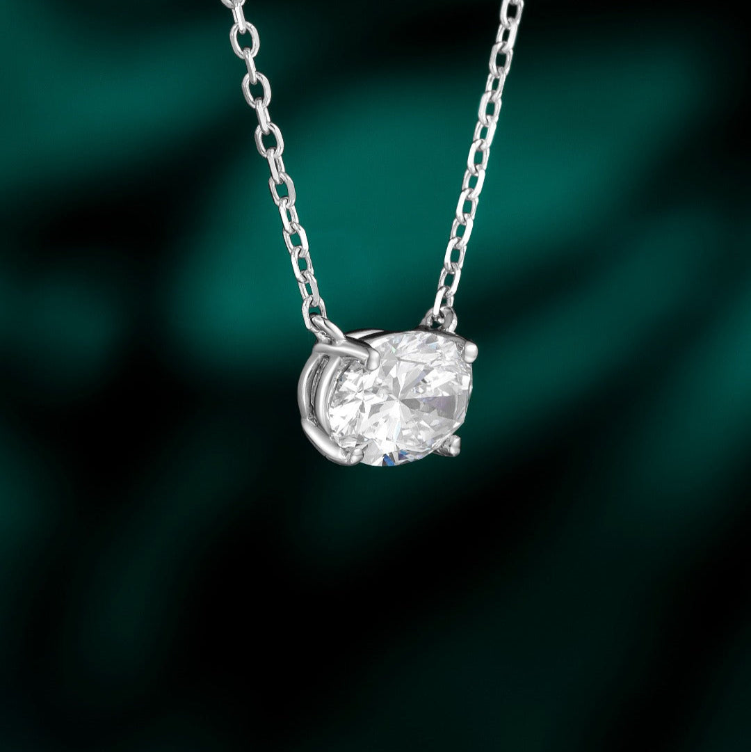 1ct Solitaire East-West Oval Lab Grown Diamond Necklace in 14k White Gold