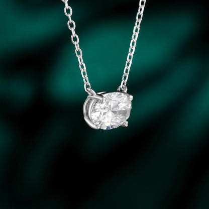 1ct Solitaire East-West Oval Lab Grown Diamond Necklace in 14k White Gold