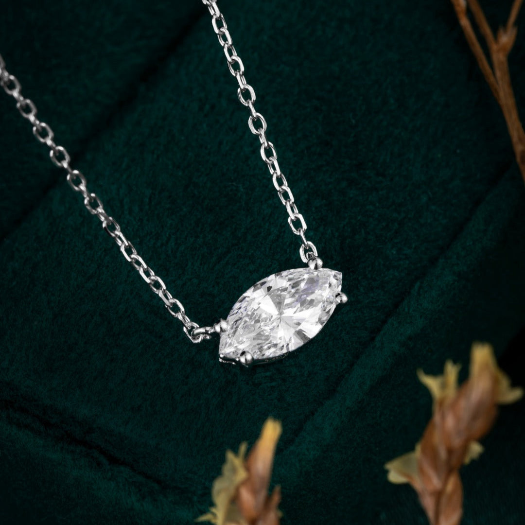 1 ct Marquise Lab Grown Diamond Necklace 16-18 Inch in 14k White Gold