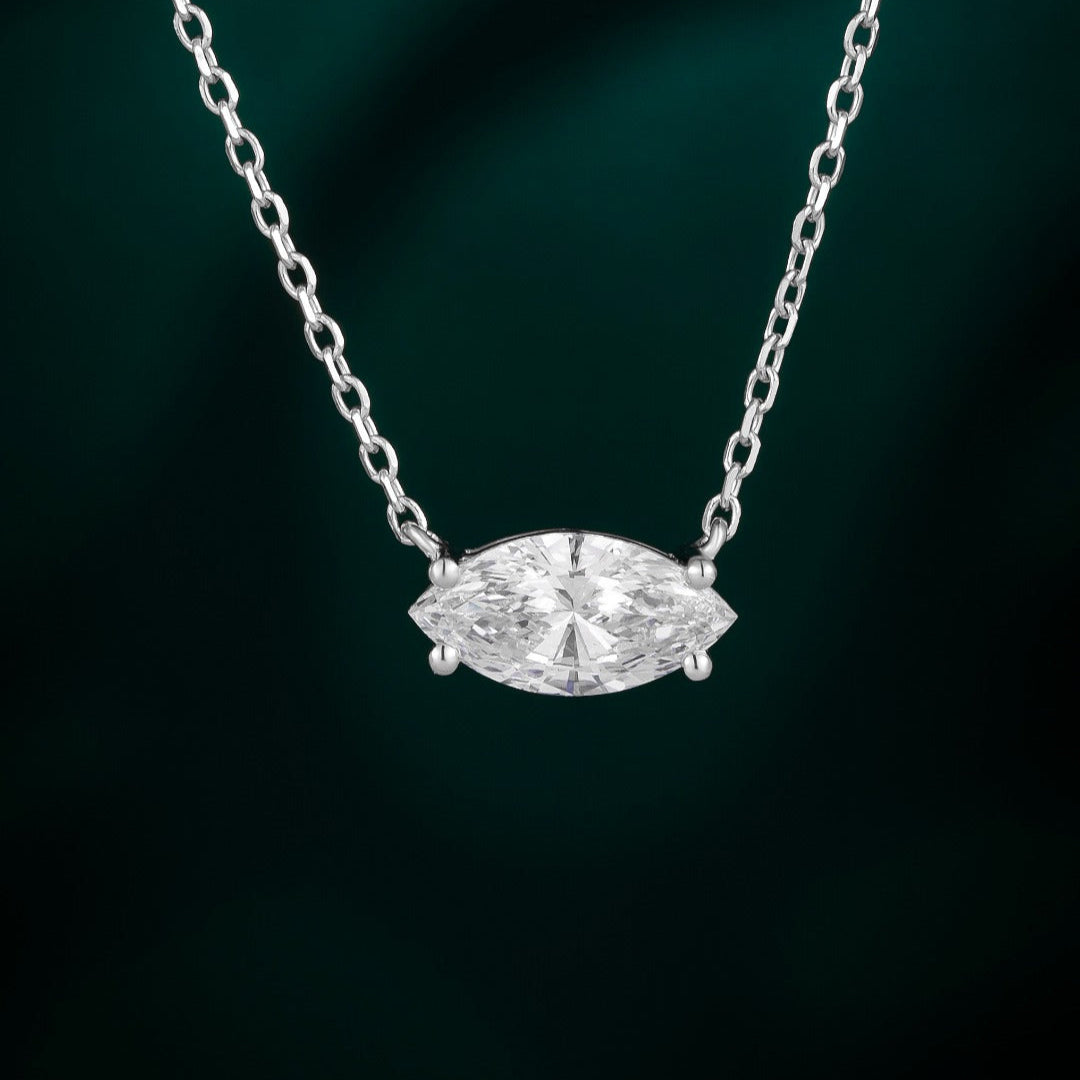 1 ct Marquise Lab Grown Diamond Necklace 16-18 Inch in 14k White Gold