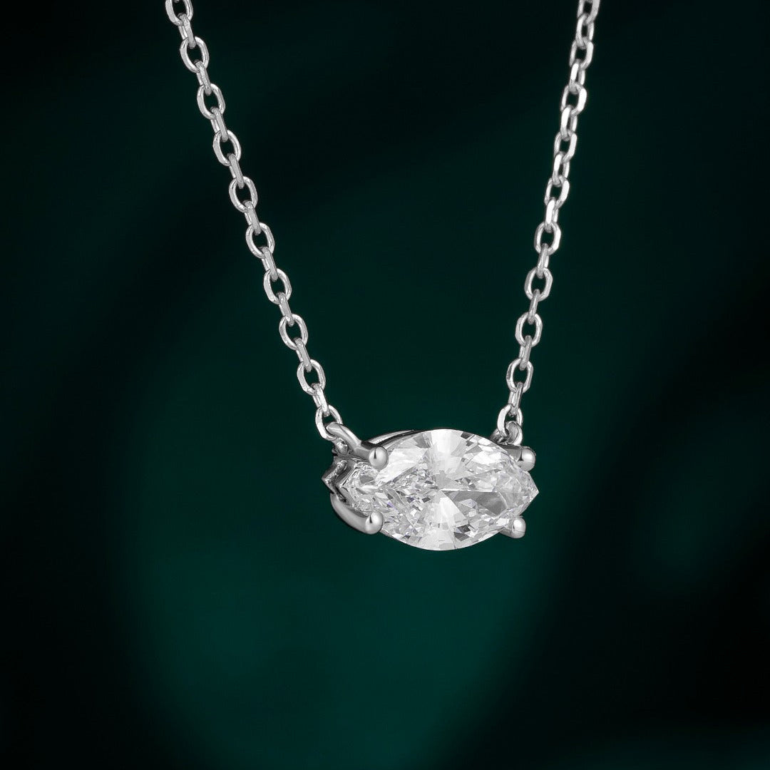 1 ct Marquise Lab Grown Diamond Necklace 16-18 Inch in 14k White Gold
