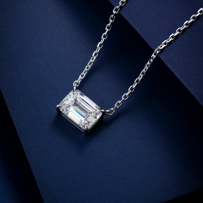 1 carat Emerald Cut Lab Diamond East-West Pendant Necklace with 14K white gold
