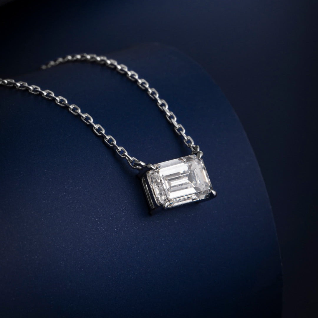 1 carat Emerald Cut Lab Diamond East-West Pendant