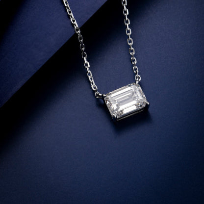 1 carat Emerald Cut Lab Diamond East-West Pendant Necklace with 14K white gold