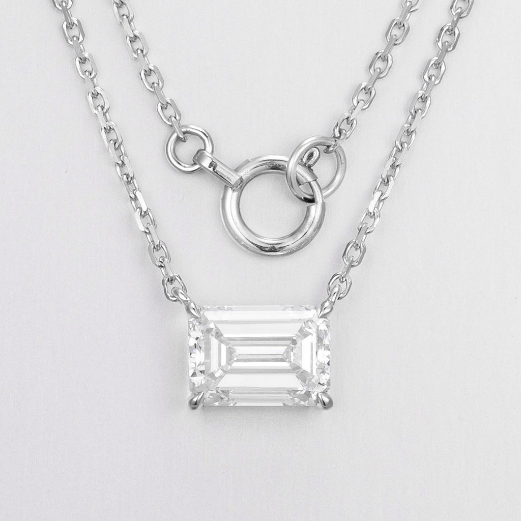 1 carat Emerald Cut Lab Diamond East-West Pendant Necklace with 14K white gold