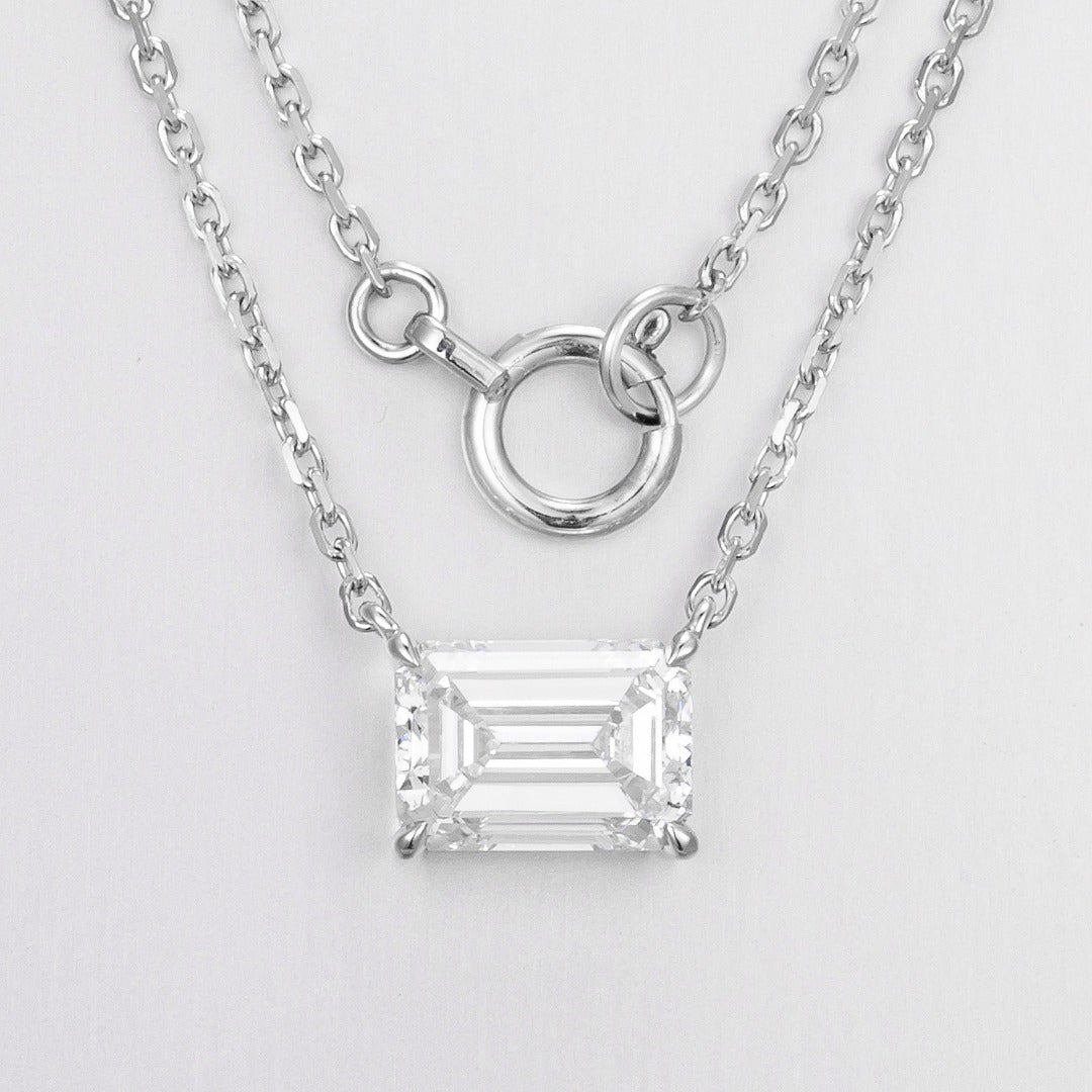 1 carat Emerald Cut Lab Diamond East-West Pendant Necklace with 14K white gold