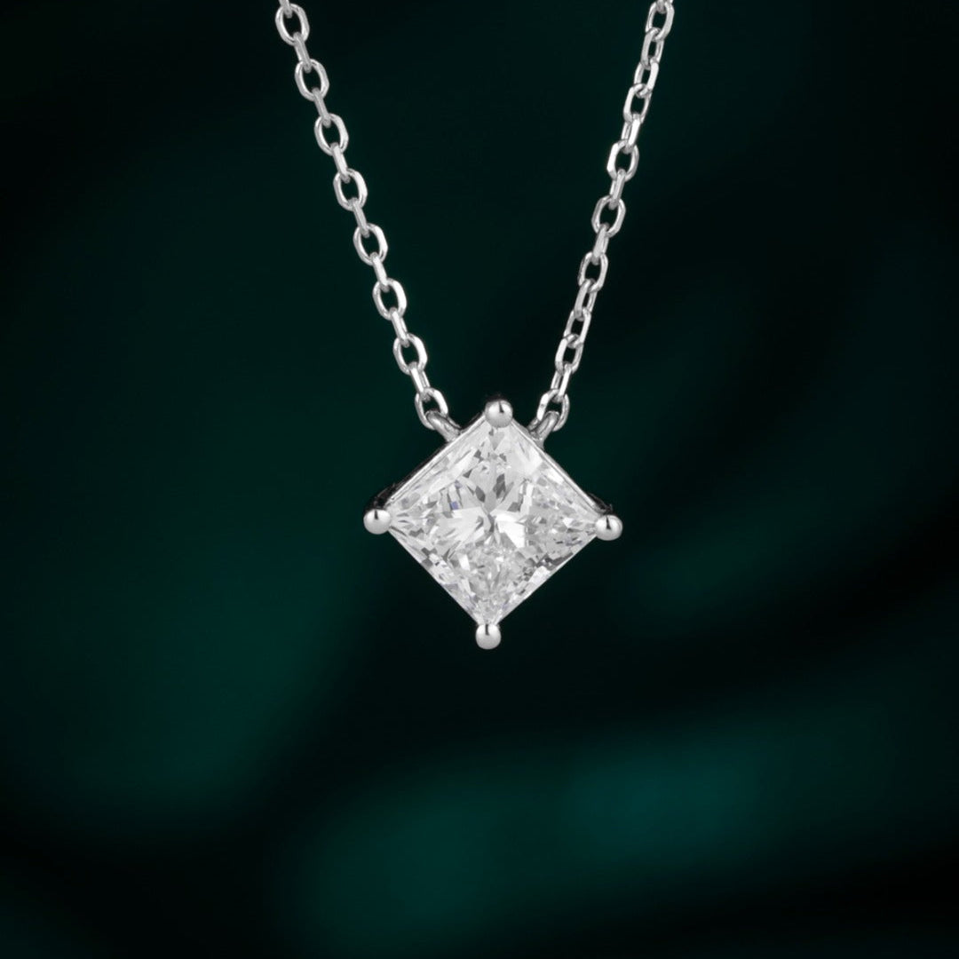 1ctw Compass Set Princess Diamond Necklace in 14k white gold

