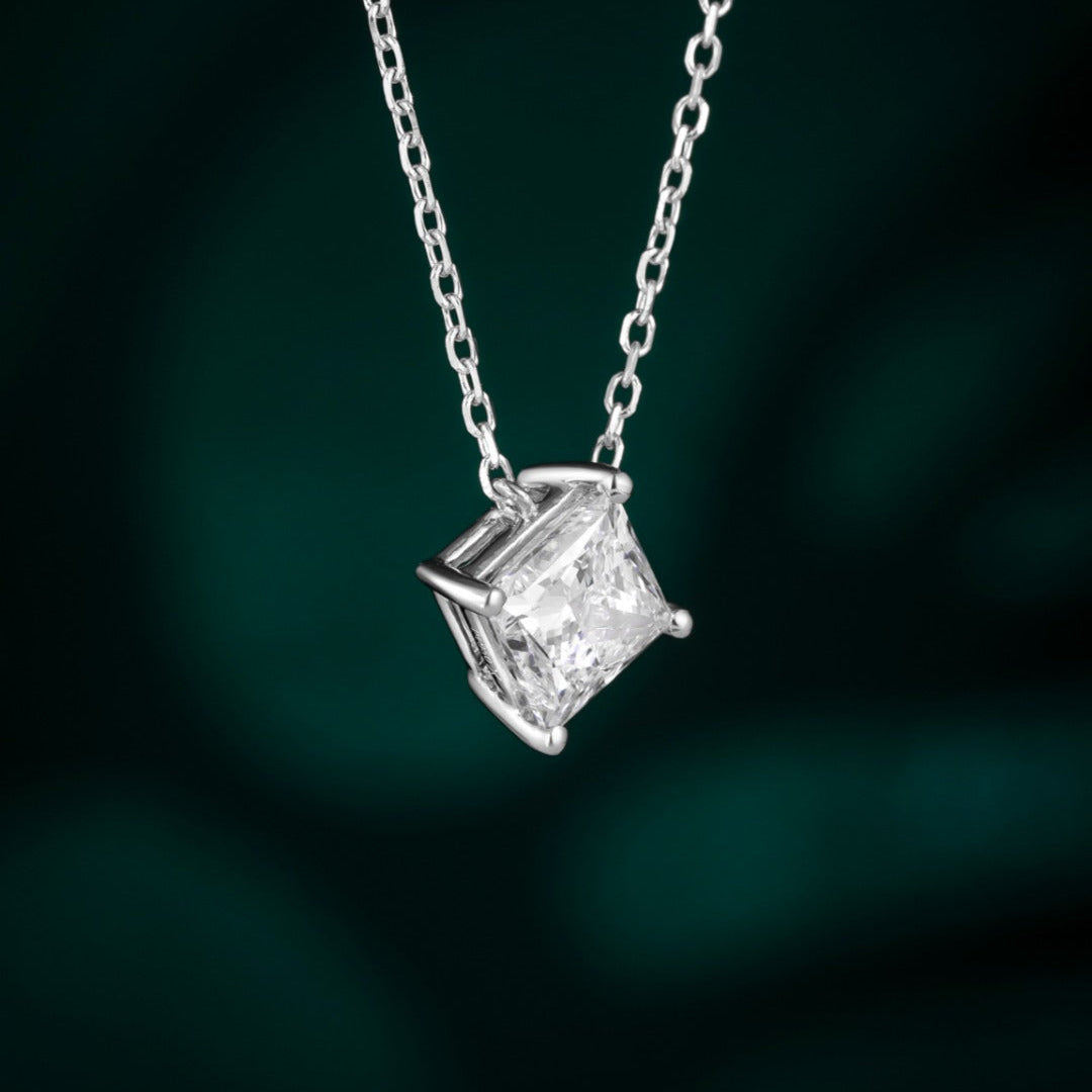 1ctw Compass Set Princess Diamond Necklace in 14k white gold
