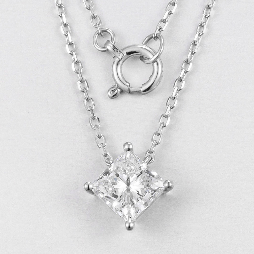 1ctw Compass Set Princess Diamond Necklace in 14k white gold
