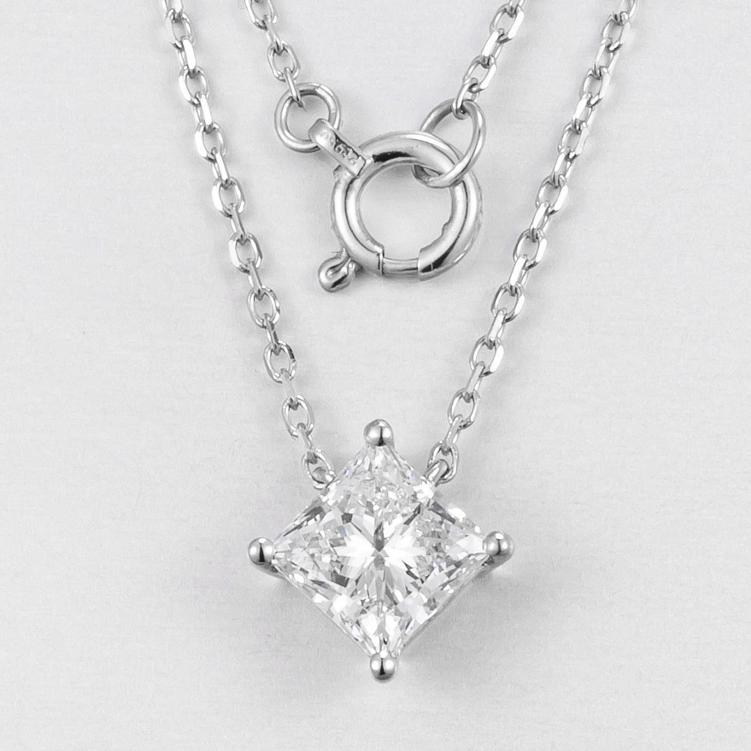 1ctw Compass Set Princess Diamond Necklace in 14k white gold
