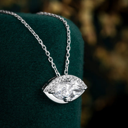 1 ct Marquise Half Halo Lab Grown Diamond Necklace (Evil Eye) 16-18 Inch in 14k White Gold