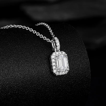 1 ct Emerald Cut Halo Lab Grown Diamond Pendant Necklace in Platinum