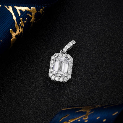 1 ct Emerald Cut Halo Lab Grown Diamond Pendant Necklace in Platinum