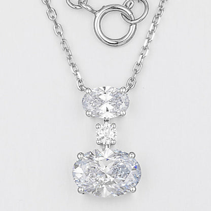 Vertically Graduated Three stone Oval Lab Grown Diamond Pendant Necklace 16-18 Inch in 14k White Gold
