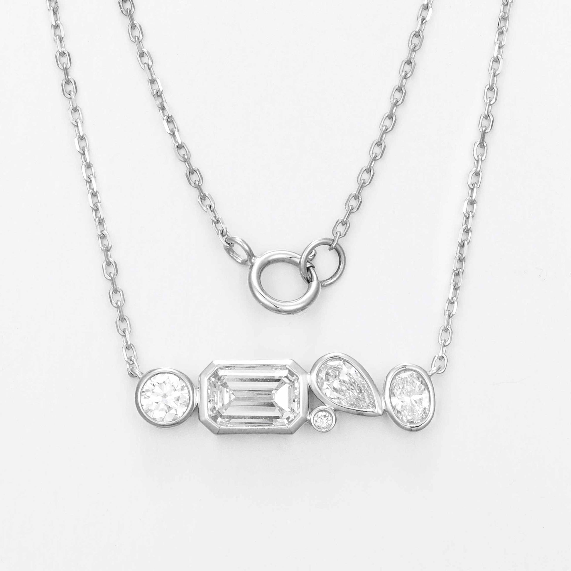 1 ct Mixed Fancy Shape Lab Grown Diamond Bezel Bar Necklace 16-18 Inch in 14k White Gold