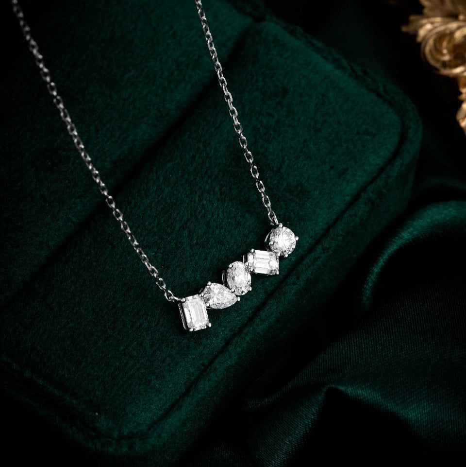 1.15 ct.tw Mixed Fancy Shape Lab Grown Diamond Bar Necklace 16-18 Inch in 14k White Gold