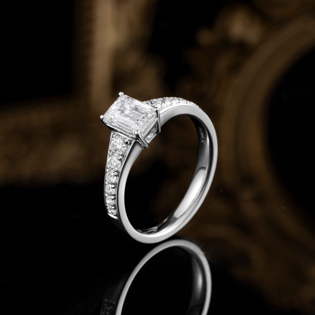 1 ct Emerald Cut Channel Lab Grown Diamond Engagement Ring in Platinum