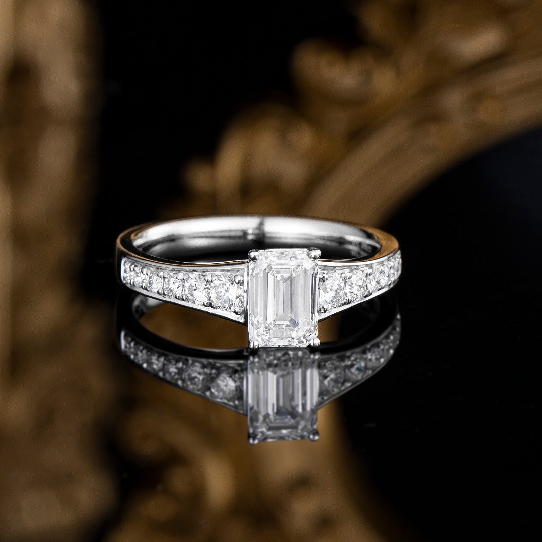 1 ct Emerald Cut Channel Lab Grown Diamond Engagement Ring in Platinum