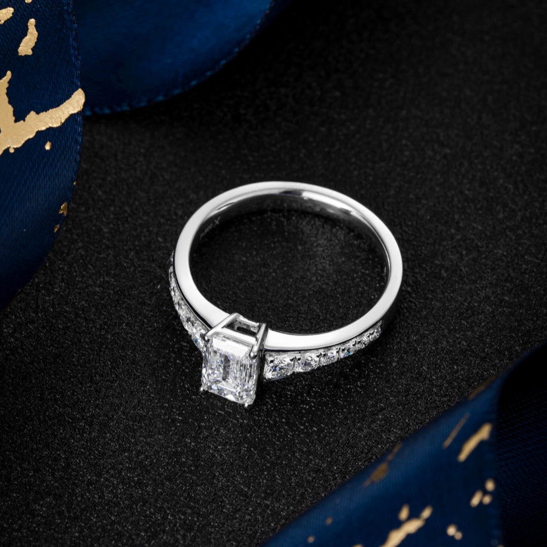 1 ct Emerald Cut Channel Lab Grown Diamond Engagement Ring in Platinum