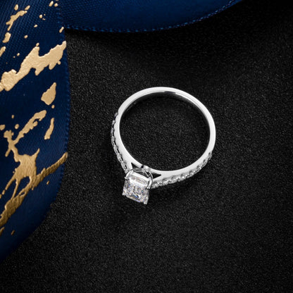 1 ct Emerald Cut Pave Lab Grown Diamond Engagement Ring in 14k White Gold