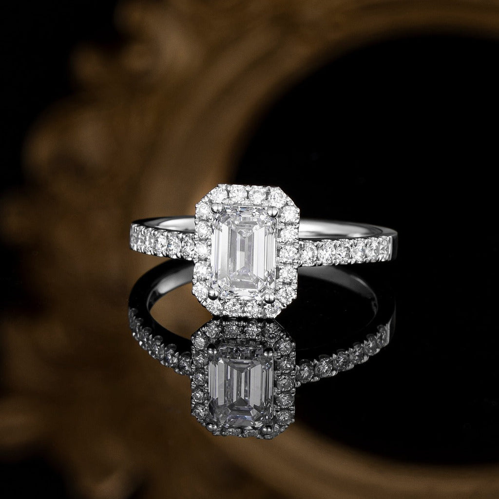 1 ct Emerald Halo Lab Grown Diamond Engagement Ring in Platinum