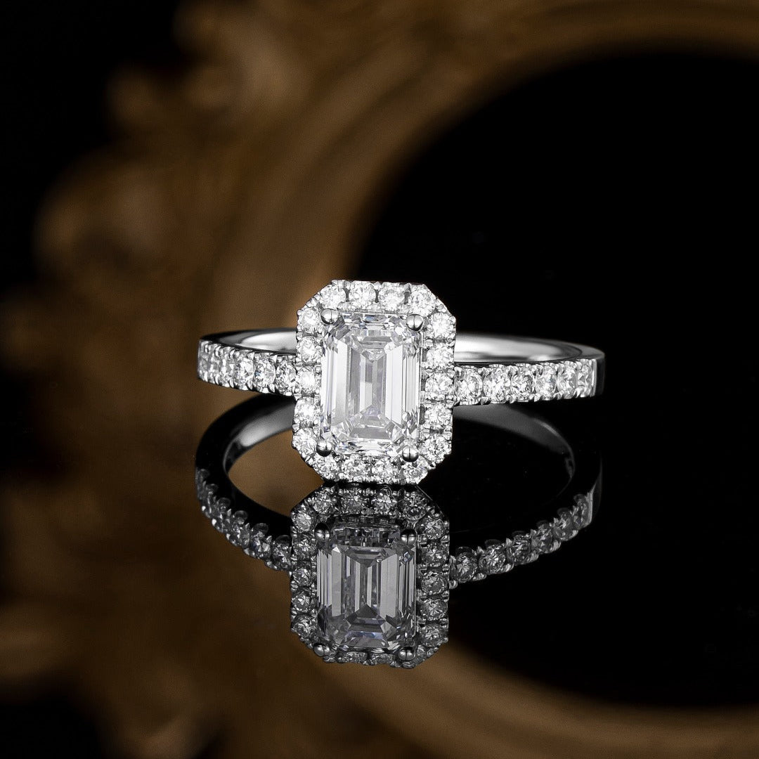 1 ct Emerald Halo Lab Grown Diamond Engagement Ring in Platinum