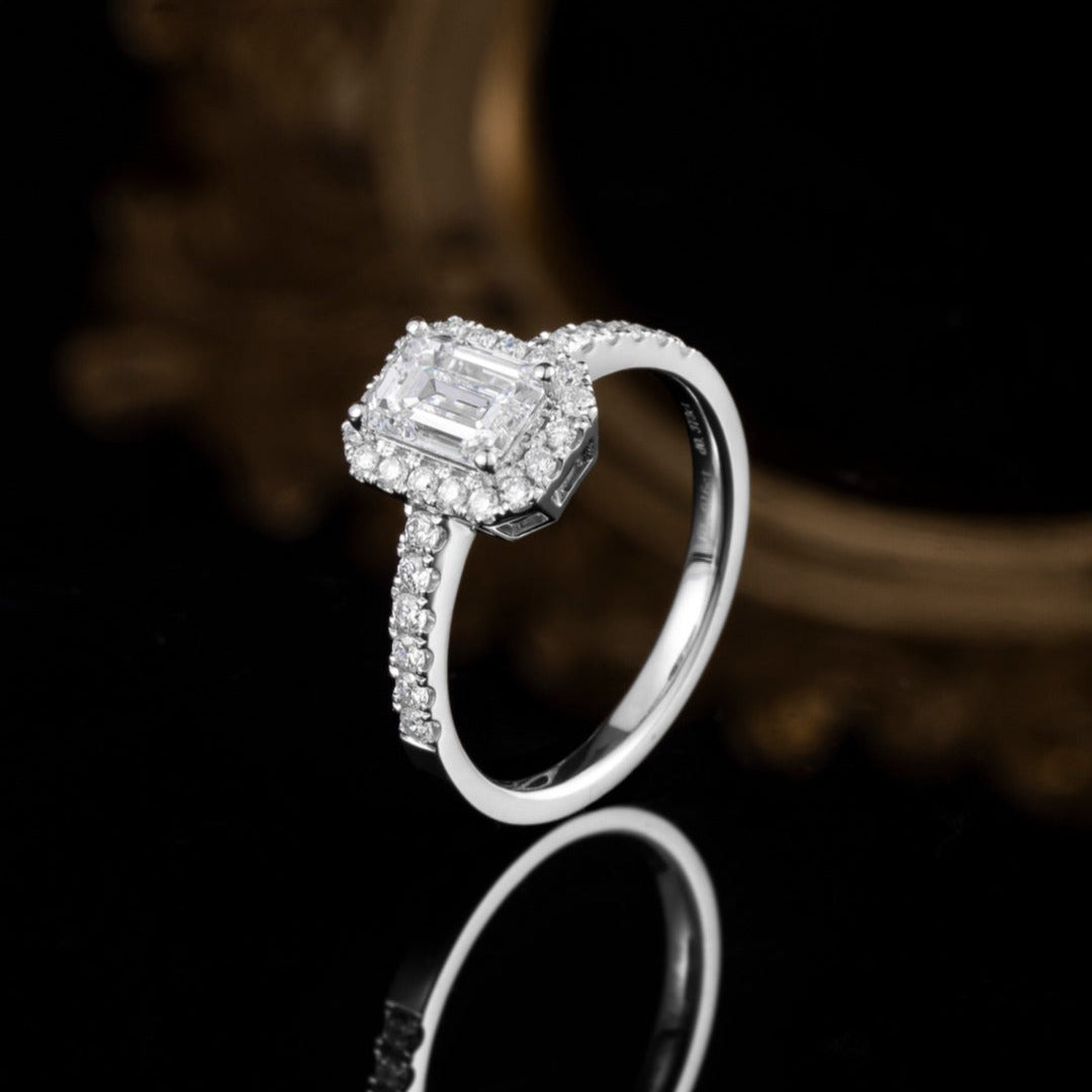 1 ct Emerald Halo Lab Grown Diamond Engagement Ring in Platinum
