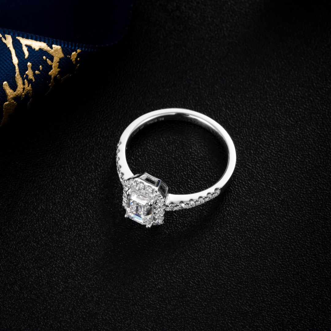 1 ct Emerald Halo Lab Grown Diamond Engagement Ring in Platinum