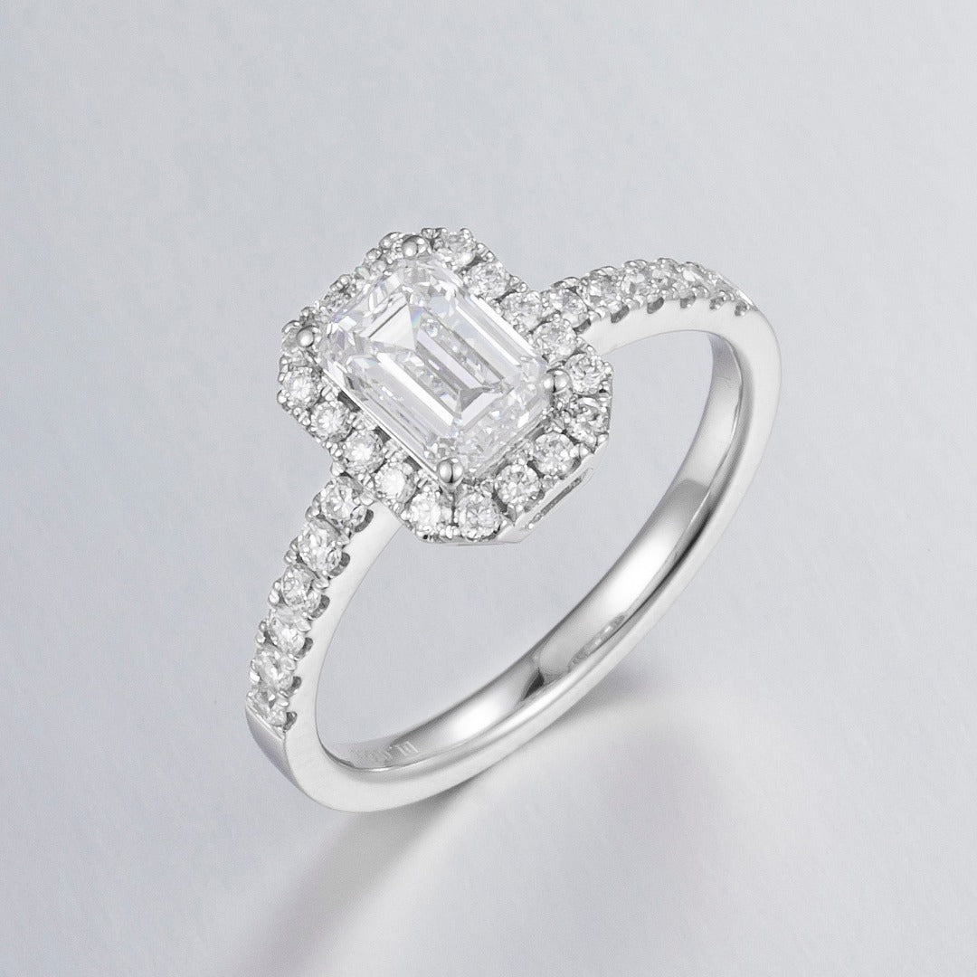 1 ct Emerald Halo Lab Grown Diamond Engagement Ring in Platinum