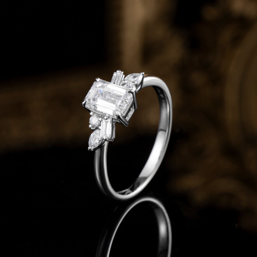 1 ct Nature-Inspired Emerald cluster Lab Grown Diamond Engagement Ring in 14k White Gold