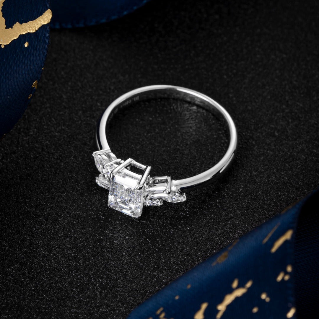 1 ct Nature-Inspired Emerald cluster Lab Grown Diamond Engagement Ring in 14k White Gold