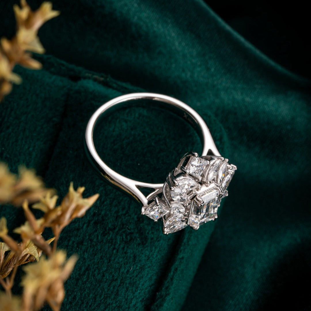 1 ct Emerald Fancy Halo Lab Grown Diamond Engagement Ring in Platinum