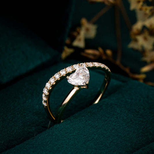 1/2 ct Heart Cut Open Spiral Ring Lab Grown Diamond Engagement Ring in 14k Yellow Gold