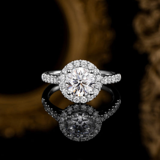 1 1/2 ct Round Halo Lab Grown Diamond Engagement Ring in 14K Gold