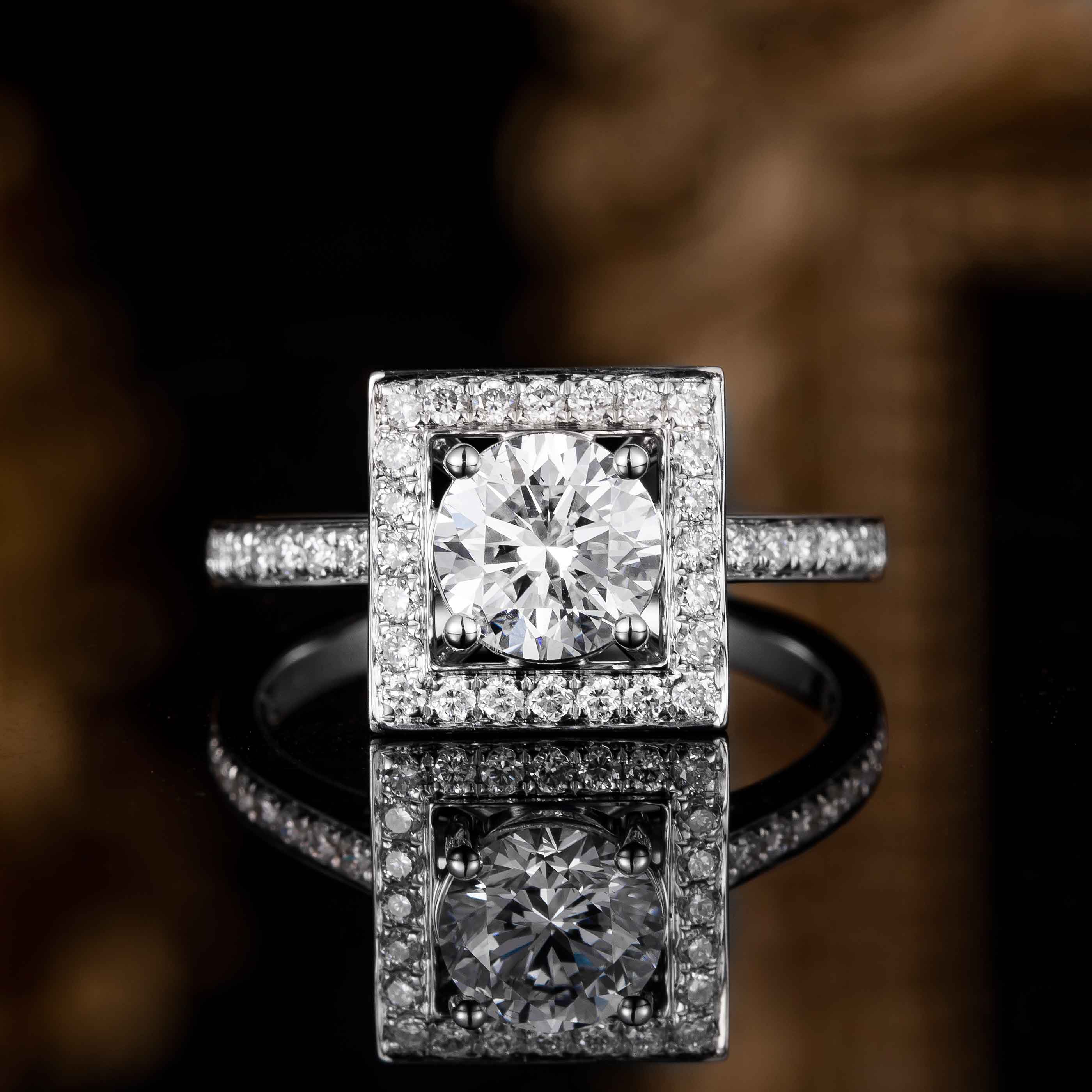 1 ct Round Lab Grown Diamond with Square Halo Ring in 14k White Gold