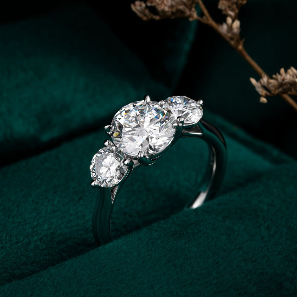 1ct Three Stone Round Lab Grown Diamond Engagement Ring in Platinum