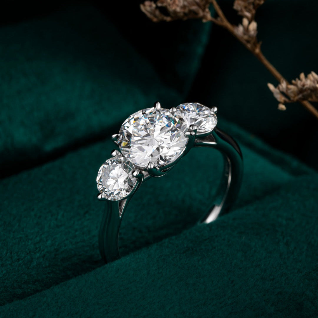 1ct Three Stone Round Lab Grown Diamond Engagement Ring in Platinum