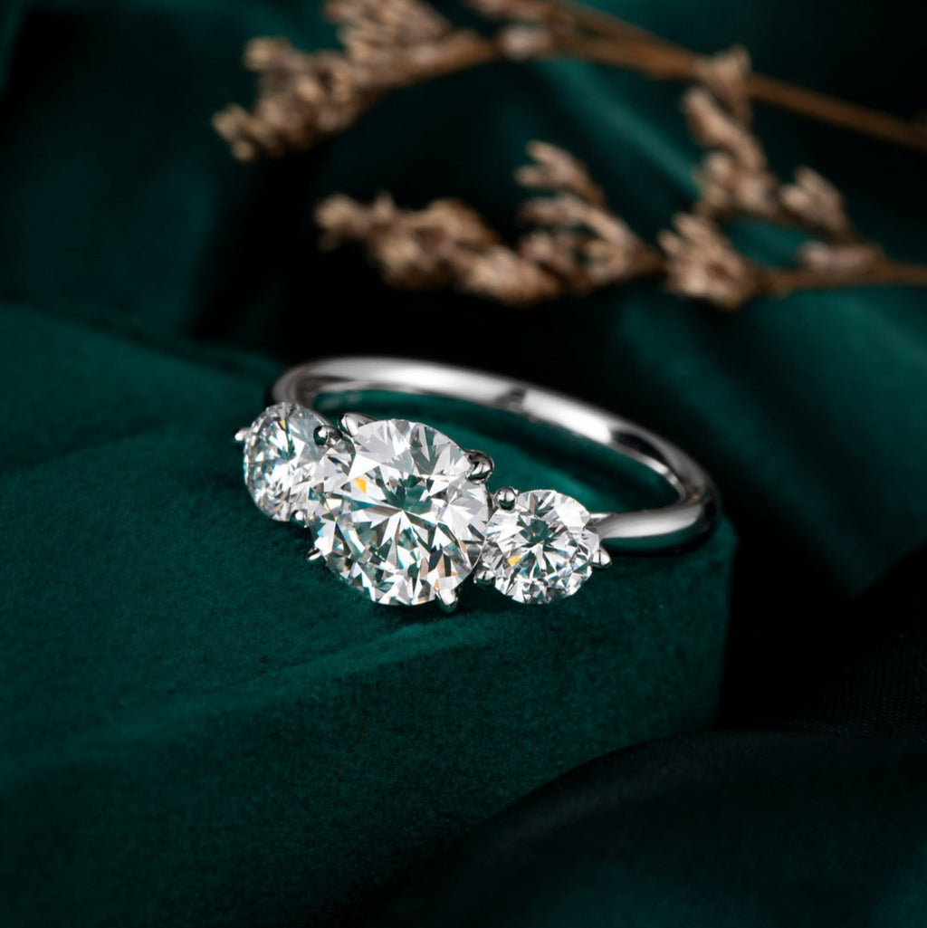 1ct Three Stone Round Lab Grown Diamond Engagement Ring in Platinum