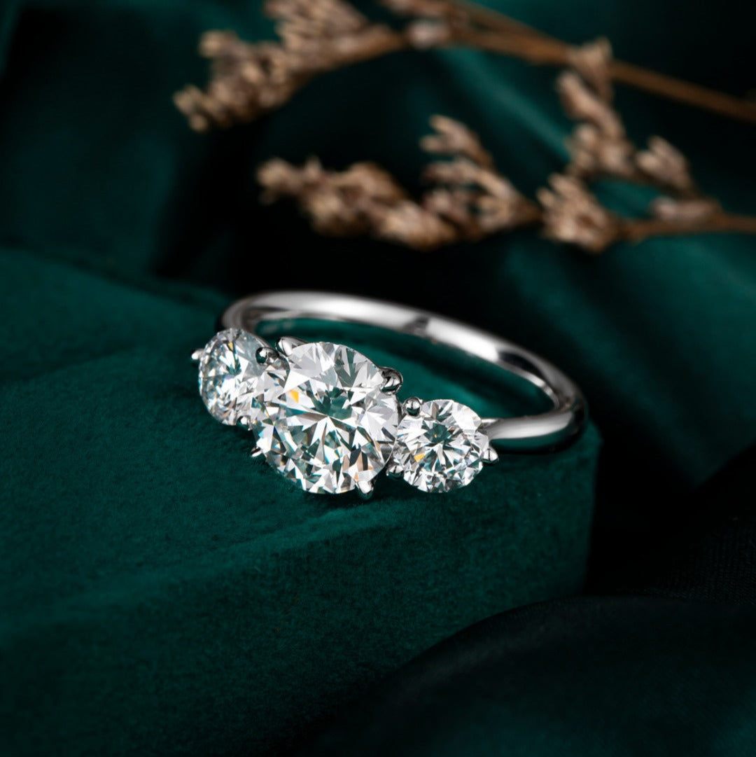 1ct Three Stone Round Lab Grown Diamond Engagement Ring in Platinum