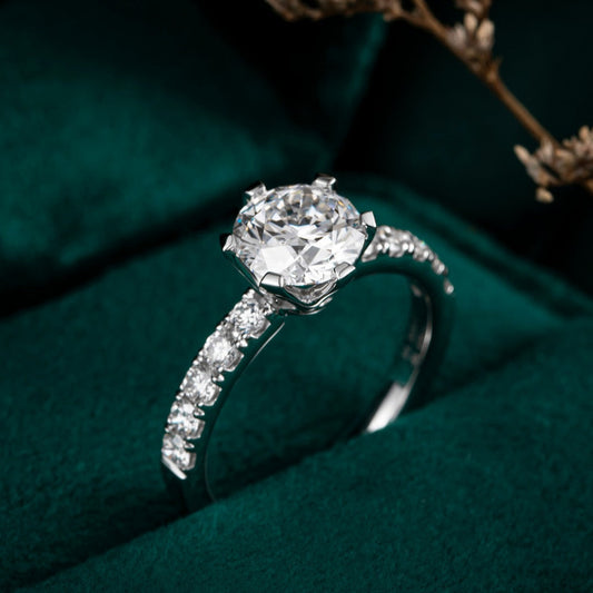 1ct Round 6 Prong Pave Lab Grown Diamond Engagement Ring in 14K White Gold