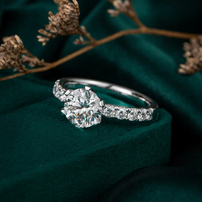 1ct Round 6 Prong Pave Lab Grown Diamond Engagement Ring in 14K White Gold