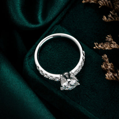 1ct Round 6 Prong Pave Lab Grown Diamond Engagement Ring in 14K White Gold
