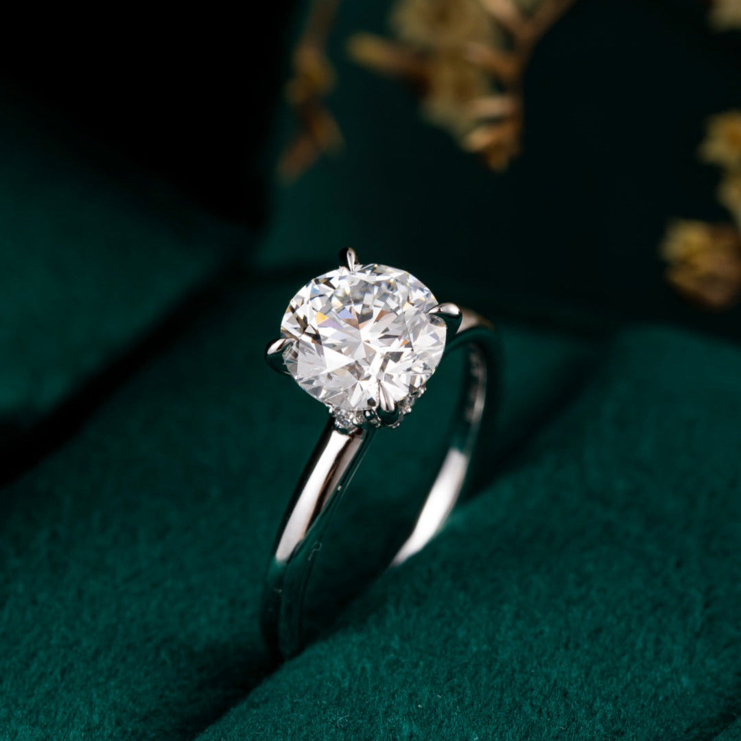 2 ct Round 4 prongs Hidden Circlet Lab Grown Diamond Engagement Ring in Platinum