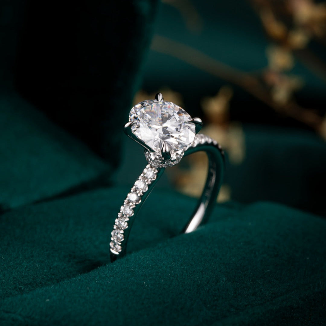 1.5 ct Oval Hidden Circlet & Pave Lab Grown Diamond Ring in Platinum