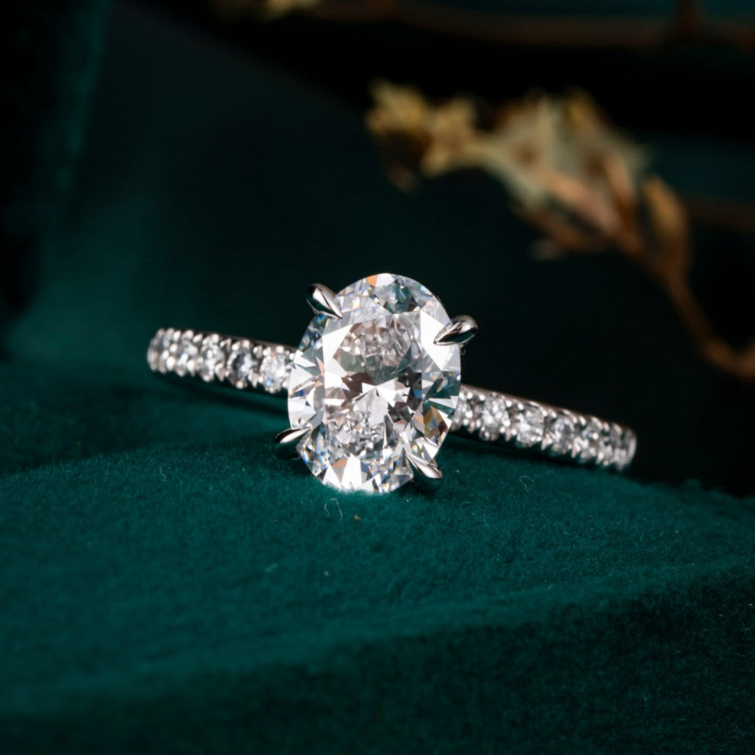 1.5 ct Oval Hidden Circlet & Pave Lab Grown Diamond Ring in Platinum